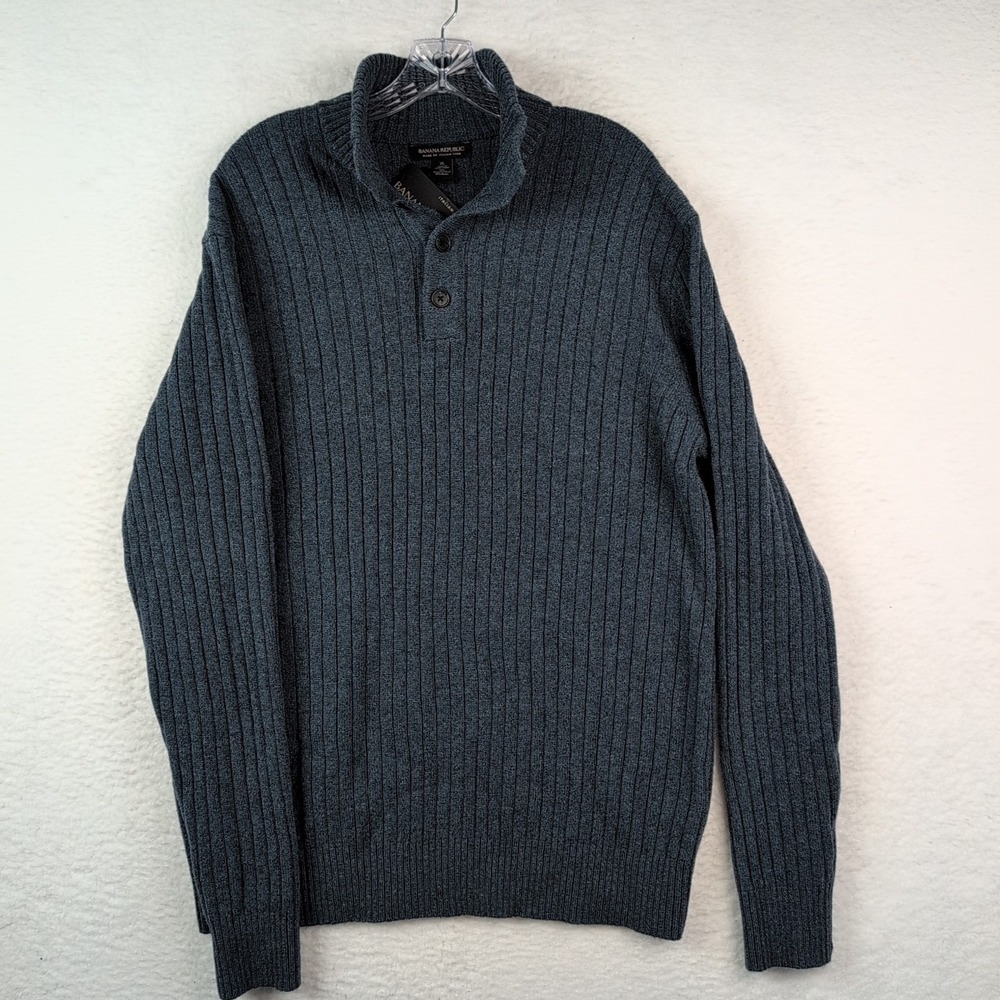 NWT Banana Republic Italian Wool Blend Sweater Men's XL Mock Neck Blue Ribbed